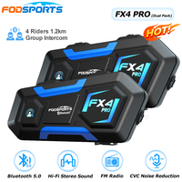 2pcs Fodsports FX4 PRO Helmet Headsets Bluetooth Speakers Motorcycle Intercom for 4 Riders Motorbike Headphone,FM Radio