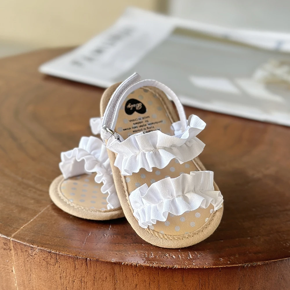 Baby Girls Sandals Ruffle Bowknot Premium Soft Sole Anti-Slip Open Toe Breathable Summer Outdoor First Walker Shoes Baby Sandals