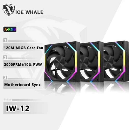 ICE Whale IW-12 ventilador con cubierta de PC para ordenador 120mm ARGB 4 pines PWM ventilador de refrigeración sincronización de placa base 61,5 CFM/2000RPM ventilador enfriador de CPU