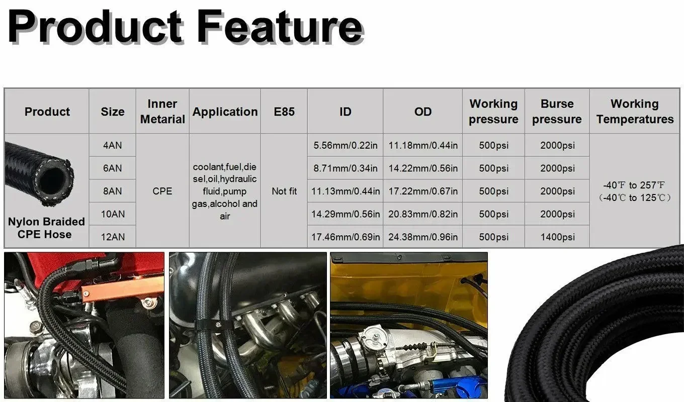 خط الوقود المضفر من النايلون 6.1 متر CPE العالمي مع AN6 AN8 AN10 10 قطعة طقم نهاية خرطوم تركيبات أسود فضي أحمر-أزرق أحمر-أسود