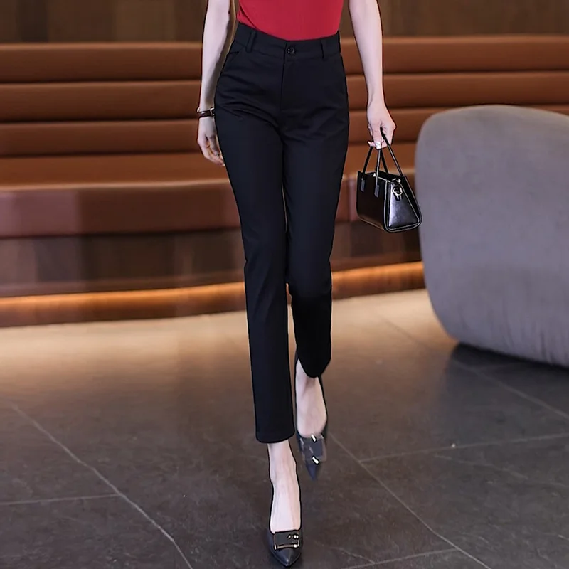 ارتفاع الخصر دعوى السراويل أنيقة الربيع والخريف الراقية المهنية السراويل المستقيمة التخسيس السراويل عارضة