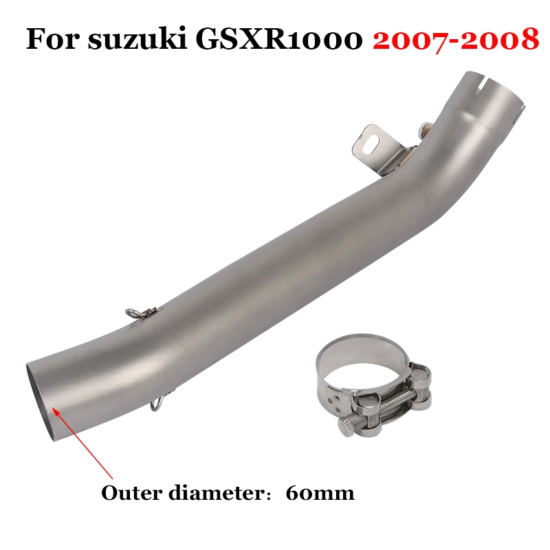 لسوزوكي GSXR1000 GSXR 1000 2007 2008 2009 - 2011 دراجة نارية العادم الهروب نظام الأوسط وصلة الأنابيب ربط 60 مللي متر الخمار #4