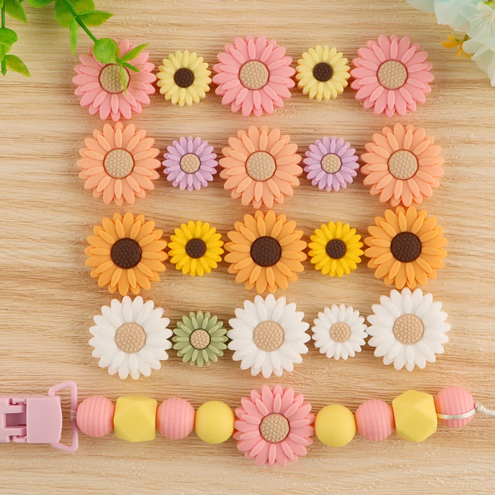 Kovict Flowers Silicone Beads 3/10pcs Mini Chrysanthemum Clips Beads For Jewelry Making DIY Necklace Bracelet Accessories