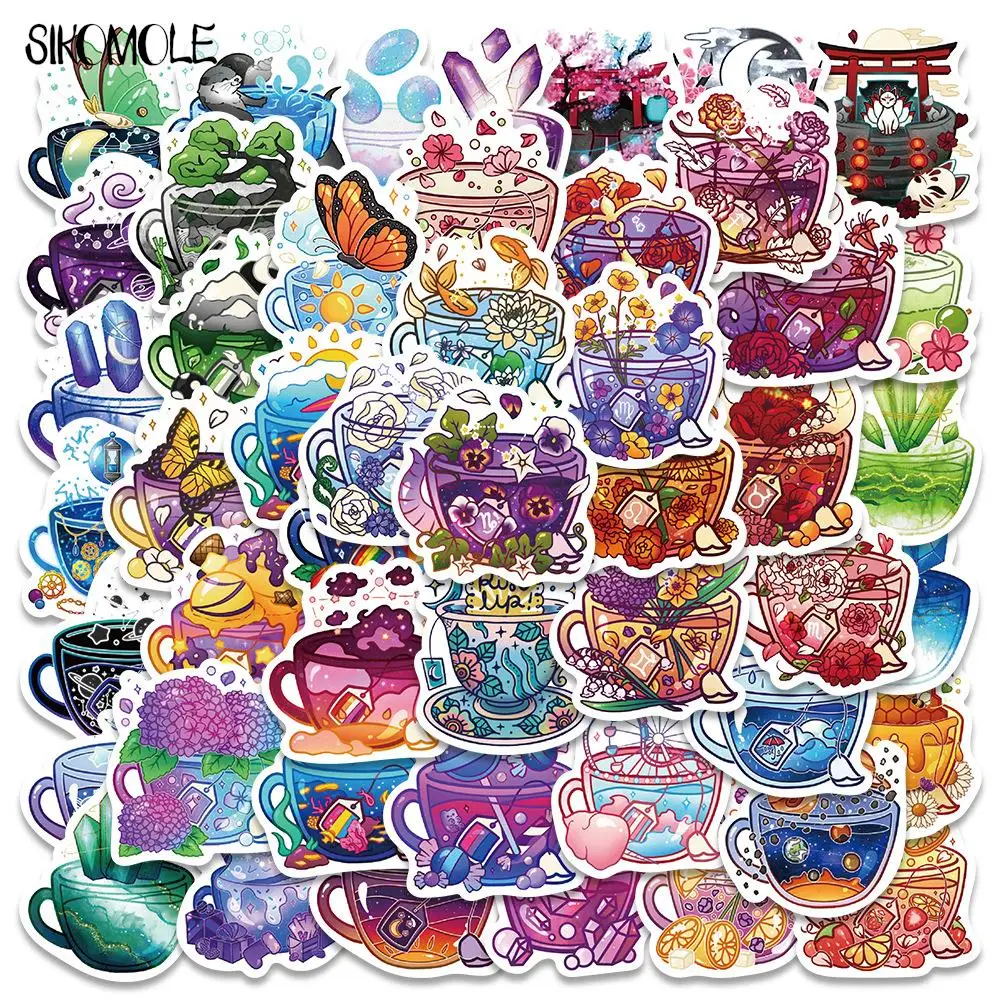 10/49PCS Cartoon Colorful Cup Flowers Stickers Aesthetic Ins DIY Toys Luggage Skateboard Suitcase Guitar Decals Graffiti Sticker