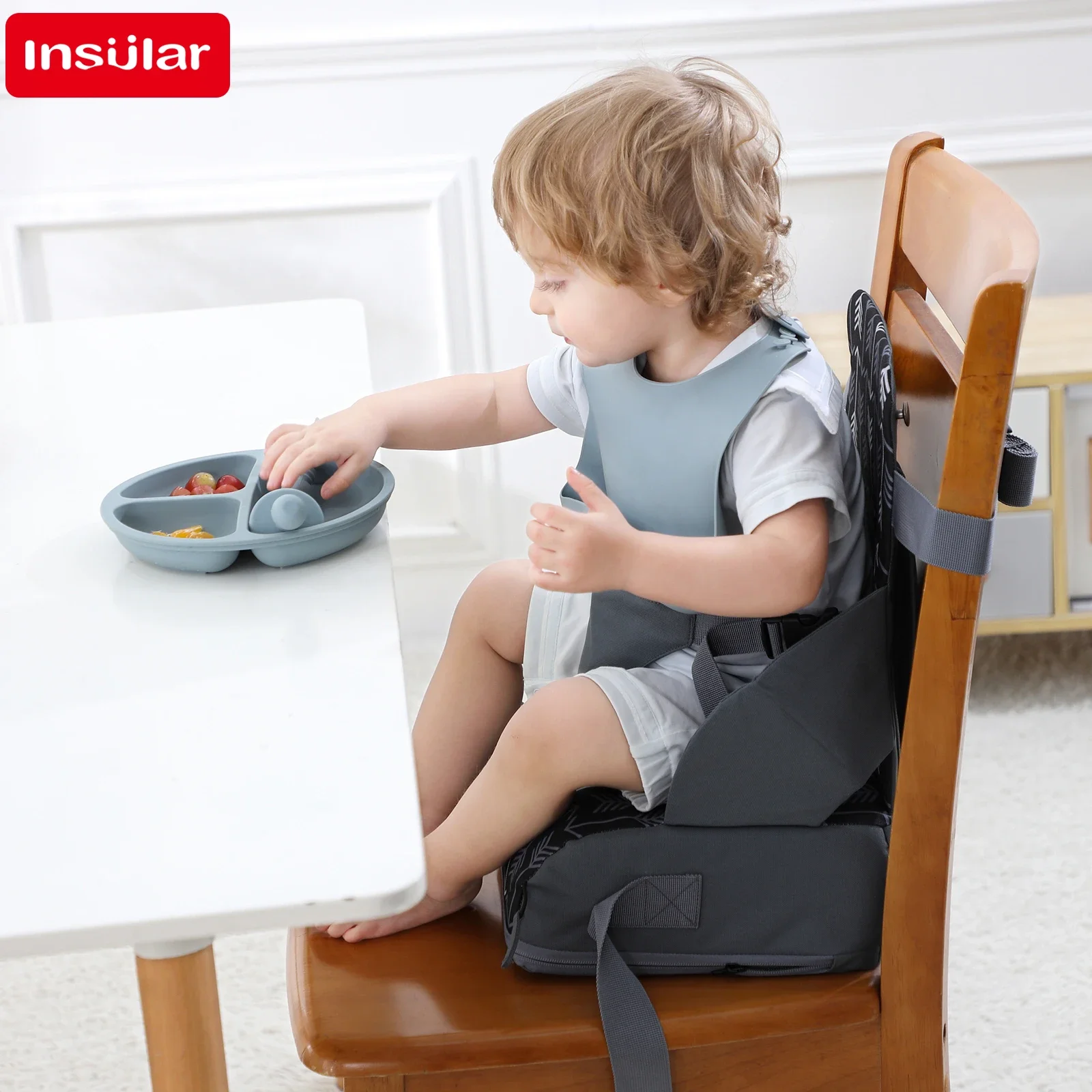 INSULAR Portable Foldable Children's Seat High Cushion Baby Dining Non-slip Chair High Cushion Children's Travel Supplies
