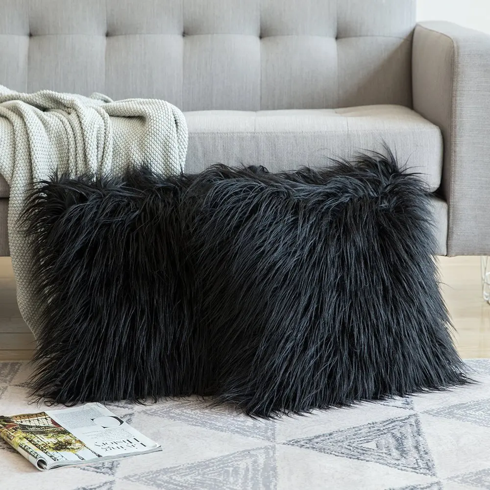 Luxury Series Super Soft Plush Style Faux Fur Winter Warm Mongolian Pillow Case Throw Cushion For Bedroom Home Decore 45cm