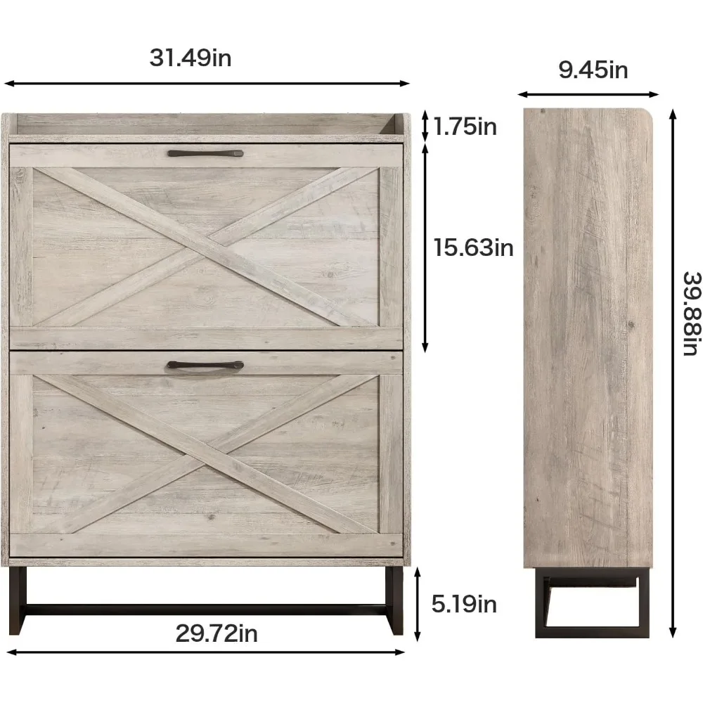 2 Flip Drawers, Freestanding Shoe Cabinet Organizer with Metal Legs, Shoes Storage Cabinet for Entryway, Narrow Shoe Rack