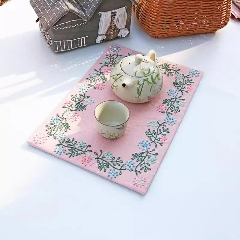 

Набор для самостоятельного изготовления подставки для чая Sashiko с дизайном каймы 20x30 см, тканевый коврик с предварительной печатью для чайного столика и чайника, поделки для начинающих