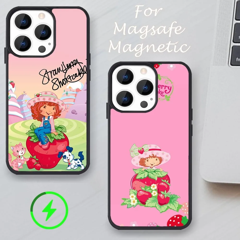 Etui na telefon Cartoon Strawberry Shortcakes do iPhone 11 12 13 14 15 Pro Max Plus Mini X Magsafe Magnetic