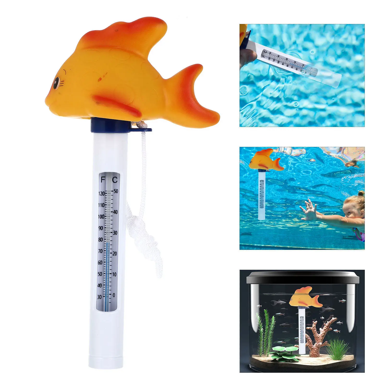 Floating Pool Thermometer Goldfish Shape Dual Display Celsius Fahrenheit Easy Read Accurate Water Temp Monitoring for Swimming