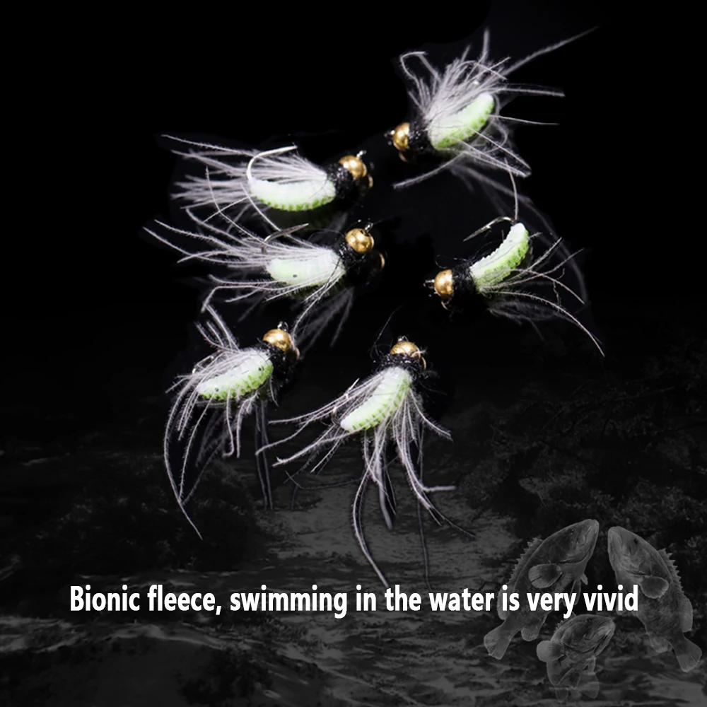 Vtwins Brass Bead Caddis Larva Pupa Nymph Feather Hackle UV Bug Worm Wet Flies Artificial Insect For Trout Fishing Fly Bait Lure