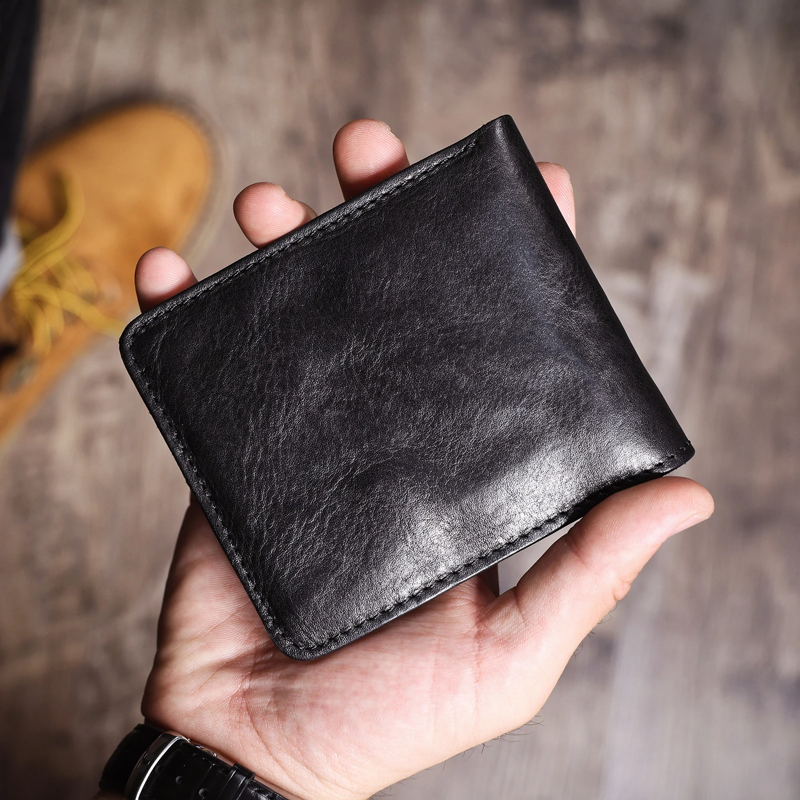 Vintage Herren Klassische Echtleder-Geldbörse Kreditkartenhalter Taschenbörse Rindsleder Retro-Stil – Detail 6