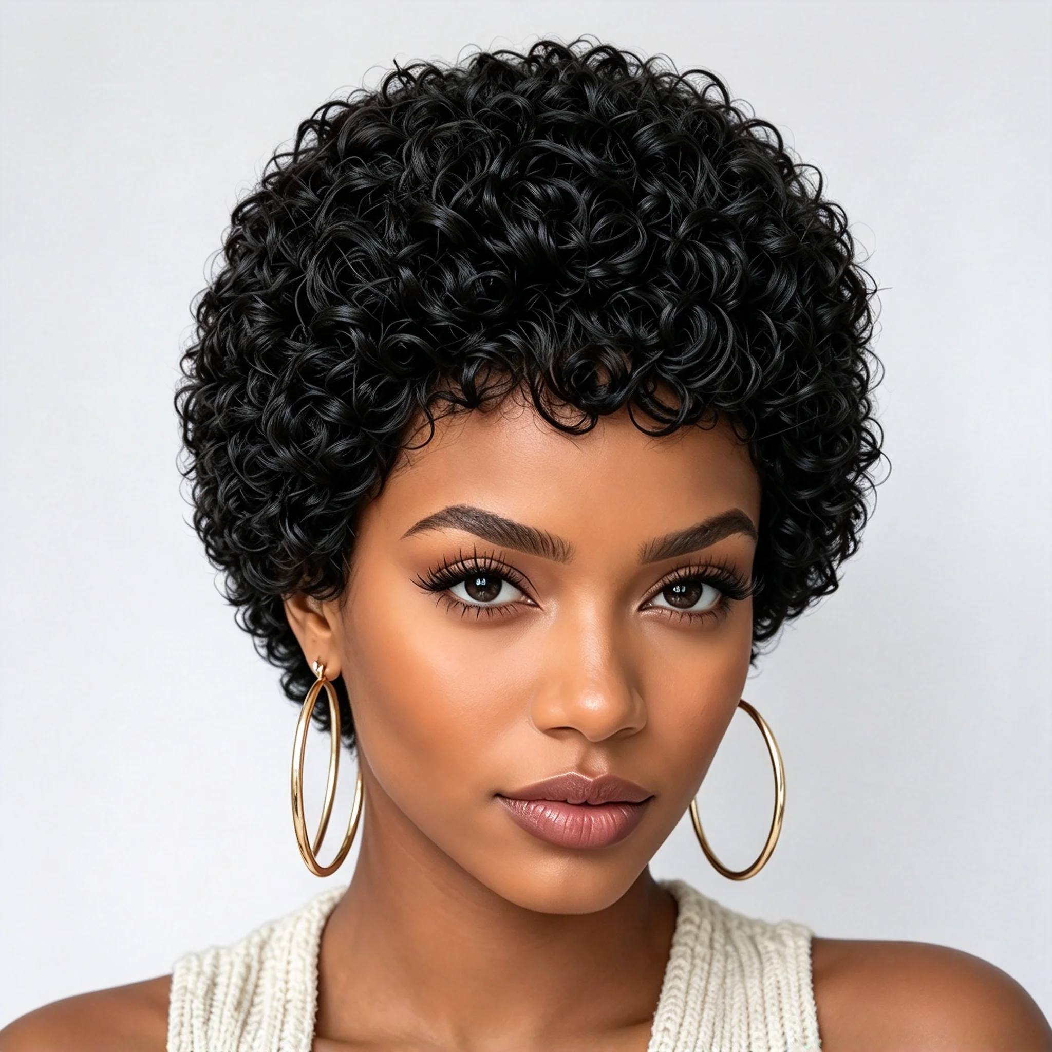 Pixie Cut Wig For Black Women Short Afro Kinky Curly Brazilian Remy Human Hair Deep Wave Curl Natural Black 100 Real Hair