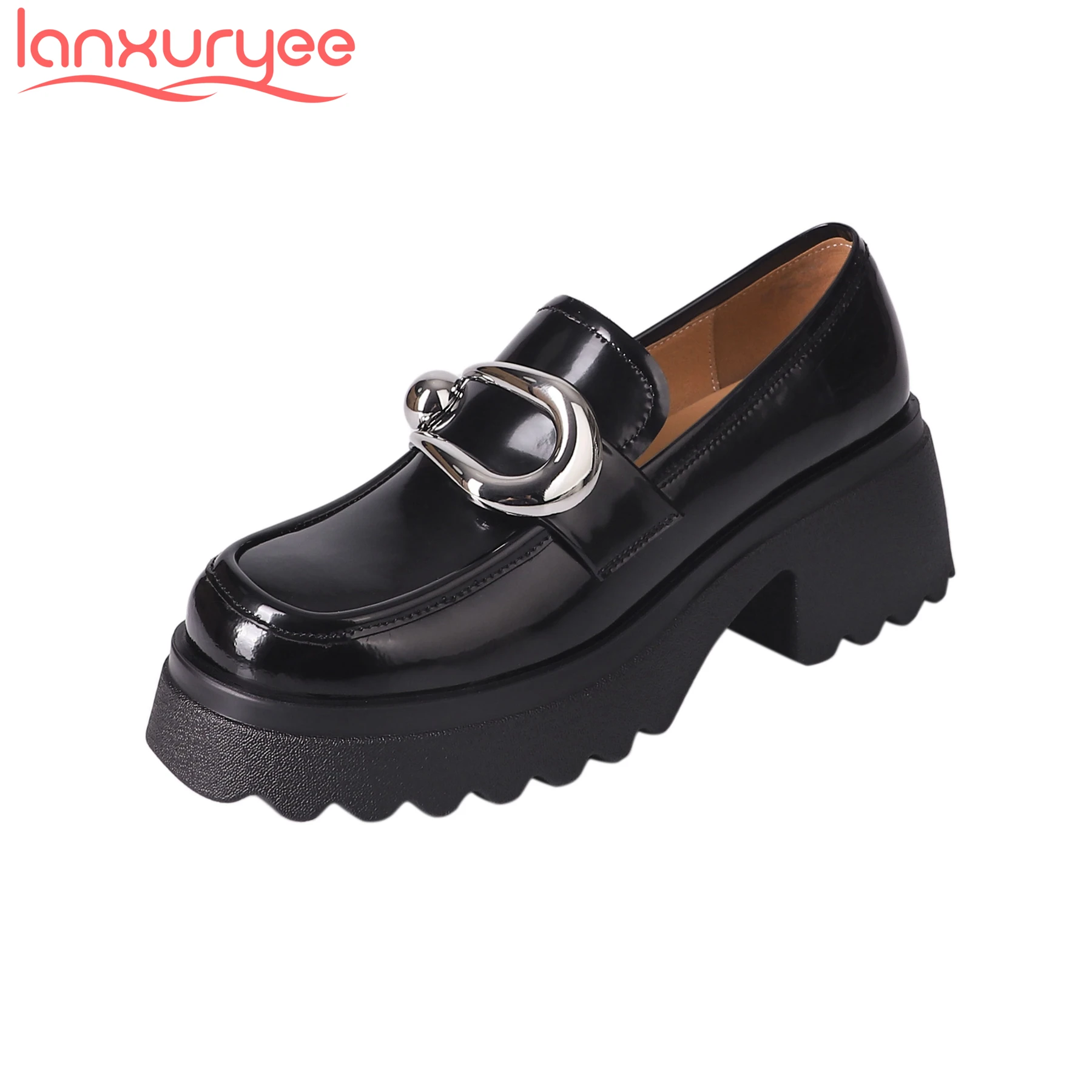 

Lanxuryee 2024 Superstar Cow Leather Round Toe Loafers High Heels Platform Casual Spring Shoes Elegant Increasing Women Pumps