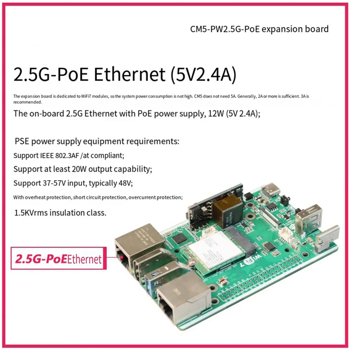 For CM5 PW2.5G-POE Expansion Board CNC Support WiFi7 BE200 PoE-2.5G Ethernet