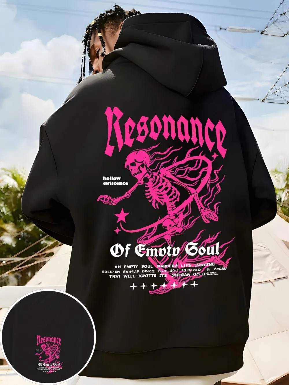 European and American men's autumn Gothic skull letter print micro elastic comfortable hooded sweatshirt outdoor street style to