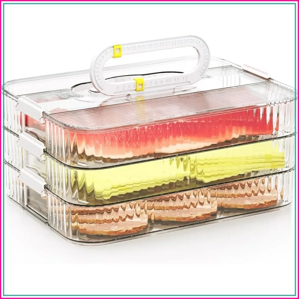 Stackable Deli Meat Container for Fridge Organizers, 3-Layer Lunch Meat Storage with Lid and Tongs, Space-Saving Refrigerator Organizer