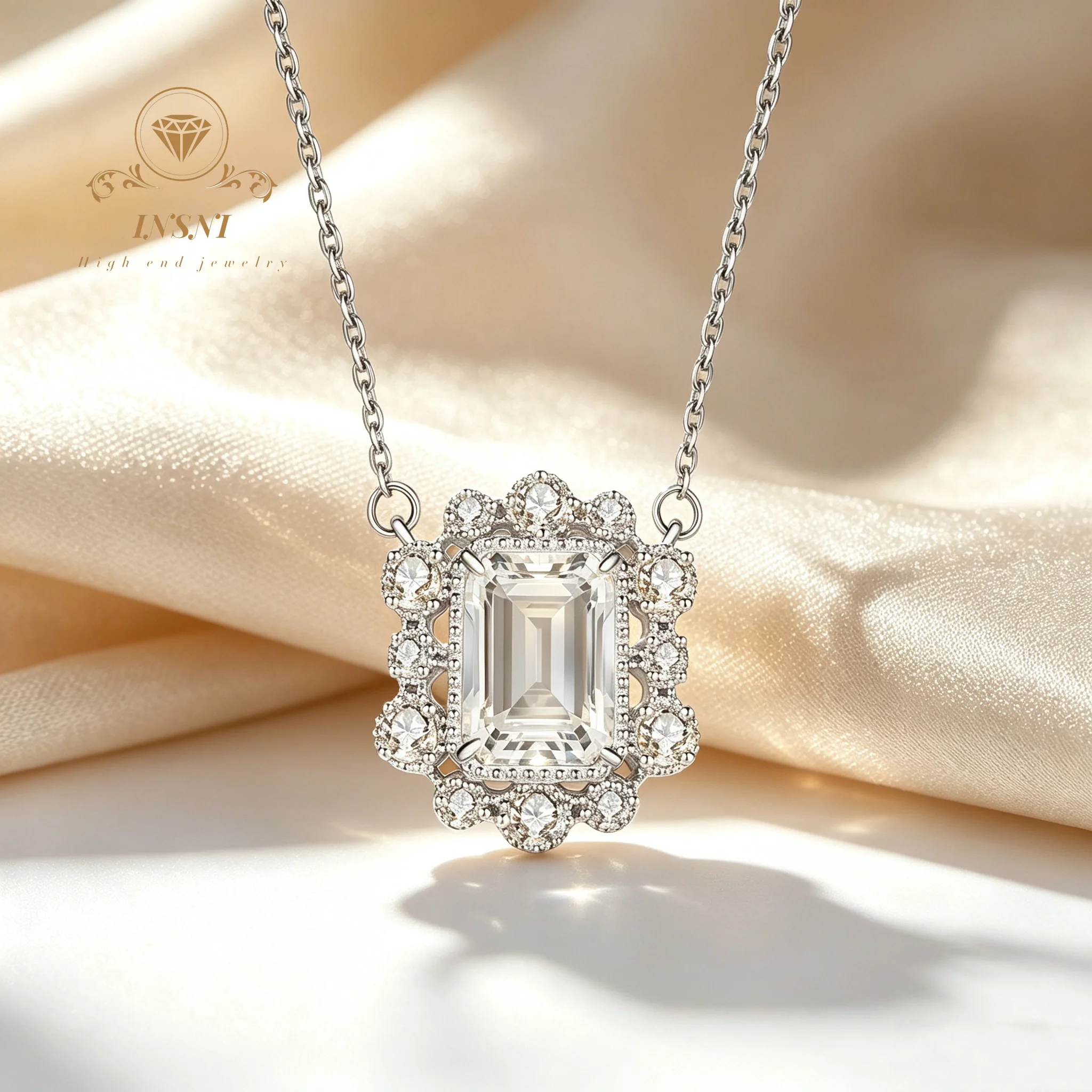 S925 Silver Imitation Emerald Cut 6 * 8 Necklace Pendant Female Luxury Inlaid Affordable Light Luxury Jewelry Gift Commuter