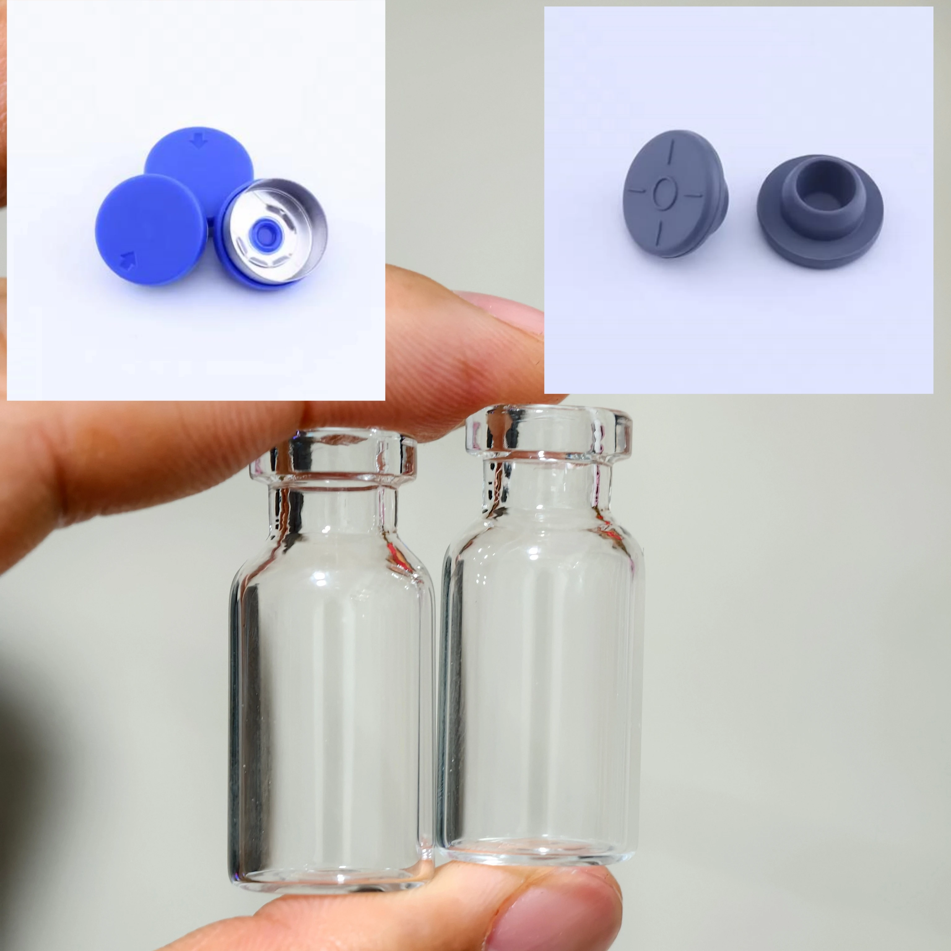 

1000pcs 3ml clear glass bottle with blue cap and grey plug
