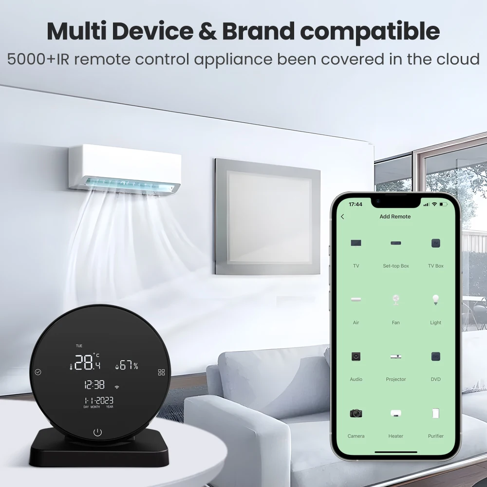 Telecomando AVATTO Tuya WiFi IR con sensore di temperatura e umidità, Controller a infrarossi Smart Home 3 in1 per Alexa Google