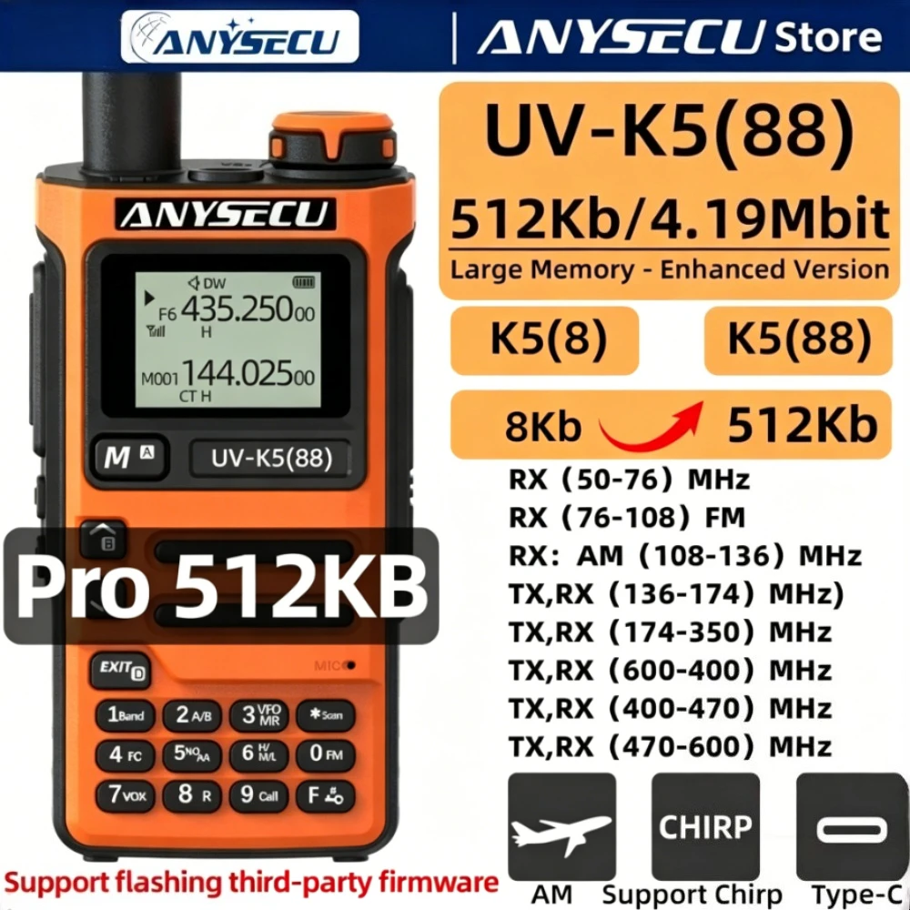 

Anysecu UV K5 88 Walkie Talkie 512Kb Large Memory Long Range Portable Two Way Radio FM Ham Wireless Transceiver Communication