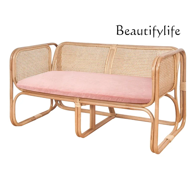 

simple solid wood guest sofa Rattan sofa Nordic modern home three-person combination