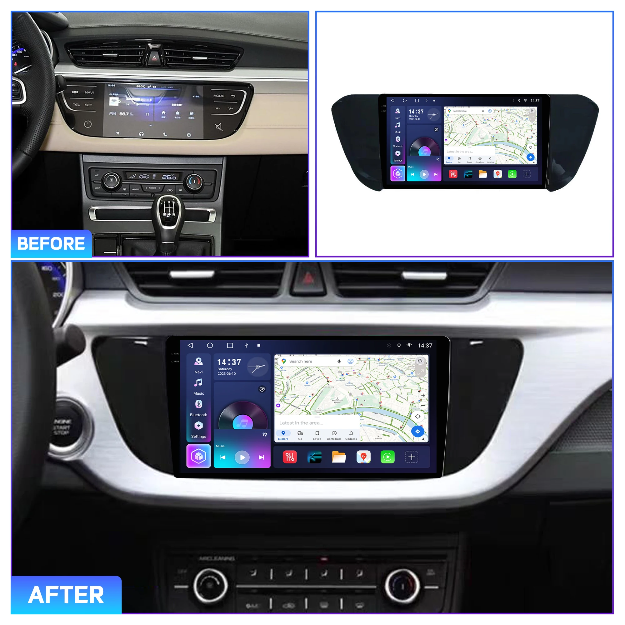 Penhui Android Car DVD Player 2 Din for Geely Emgrand EV450 2018-2020 Multimedia Screen with DSP, Bluetooth, Audio & CarPlay