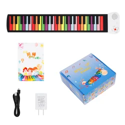 49 Keys Hand Roll Piano Portable Foldable Colorful Keyboard Hand Roll Electric Piano Rainbow Key Rechargeable Kids Child Gift