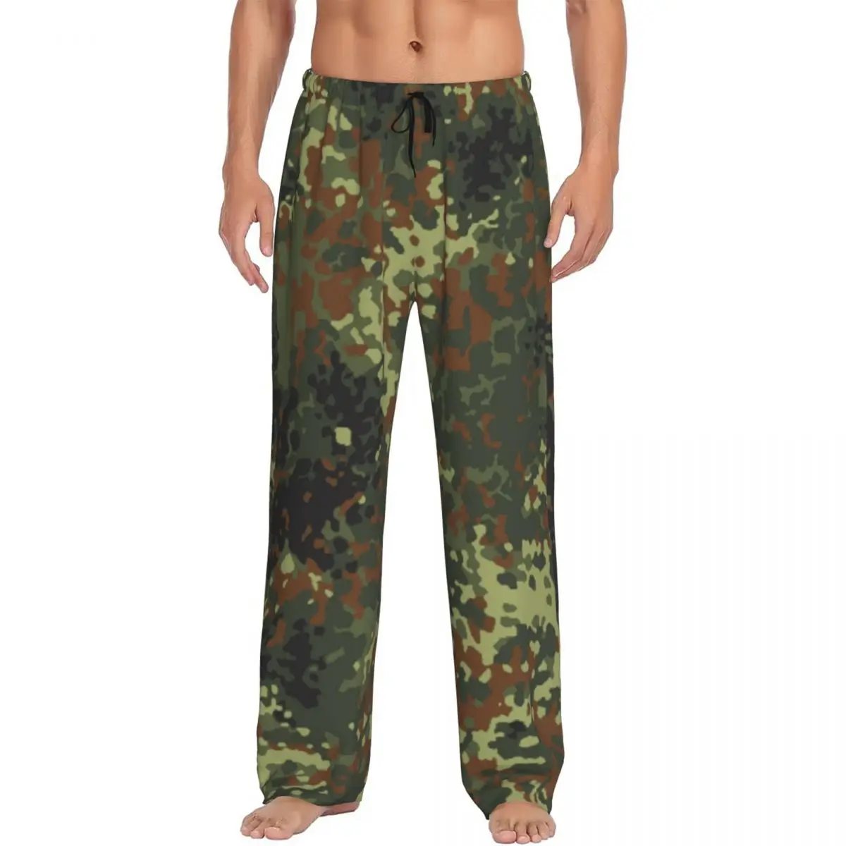 Custom Flecktarn Camo Pajama Pants Sleepwear for Men Elastic Waistband Camouflage Sleep Lounge Bottoms with Pockets