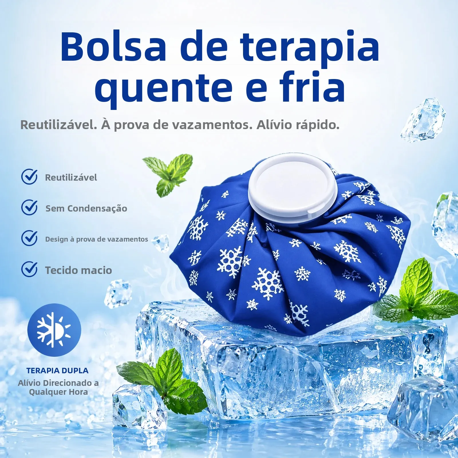 Bolsa de Gelo Reutilizável para Terapia Quente e Fria, Compressa à Prova de Vazamentos para Alívio da Dor, Lesões Esportivas, Inchaço e Recuperação de Febre