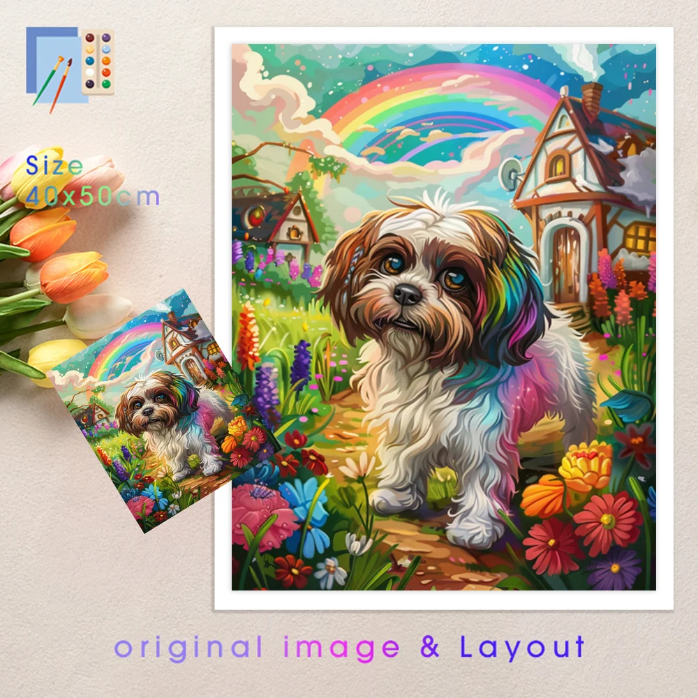 PhotoCustom Acrylic Paint By Numbers Animal Dog DIY Frameless Complete Kit Oil Painting By Numbers On Canvas Digital Hand Paint