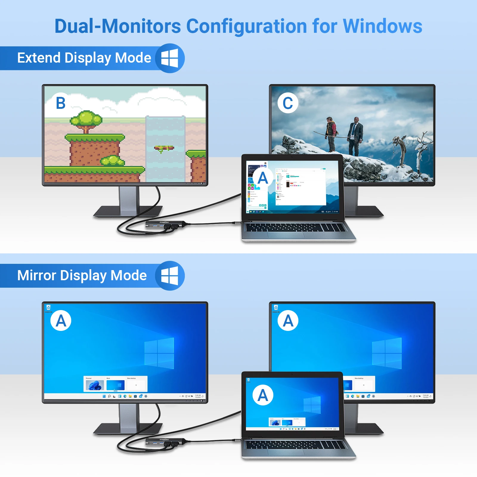 MagBac-Hub USB Dual HDMI 4K 60Hz, múltiples puertos, estación de acoplamiento de Monitor, PD 100W, Hub USB3.0 para Macbook Pro, HP, ASUS, DELL