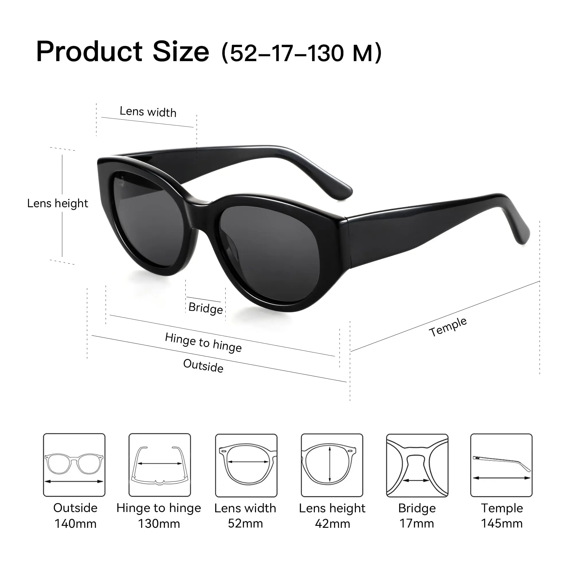 AIR EIGHT Cat Eye Acetate For Women Prescription Sun Glasses Polarized UV400 Progressive Lenses Vacation Eyewear