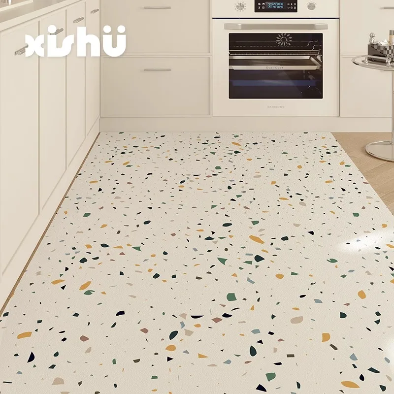 White Kitchen Floor Mat Terrazzo Marble Waterproof Oil-proof PVC Leather Carpets Large Area Home Balcony Rugs Tapete De Cozinha