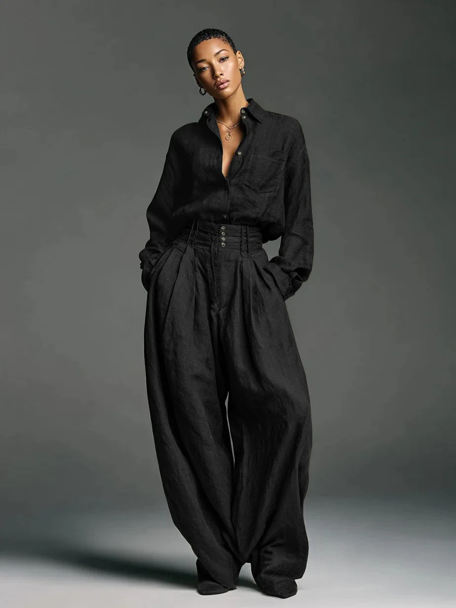 High Quality Hot Selling Wholesale Women Long Sleeved Shirt Straight Leg Pants Two-piece Set Autumn New Loose Fashion Retro Y2K