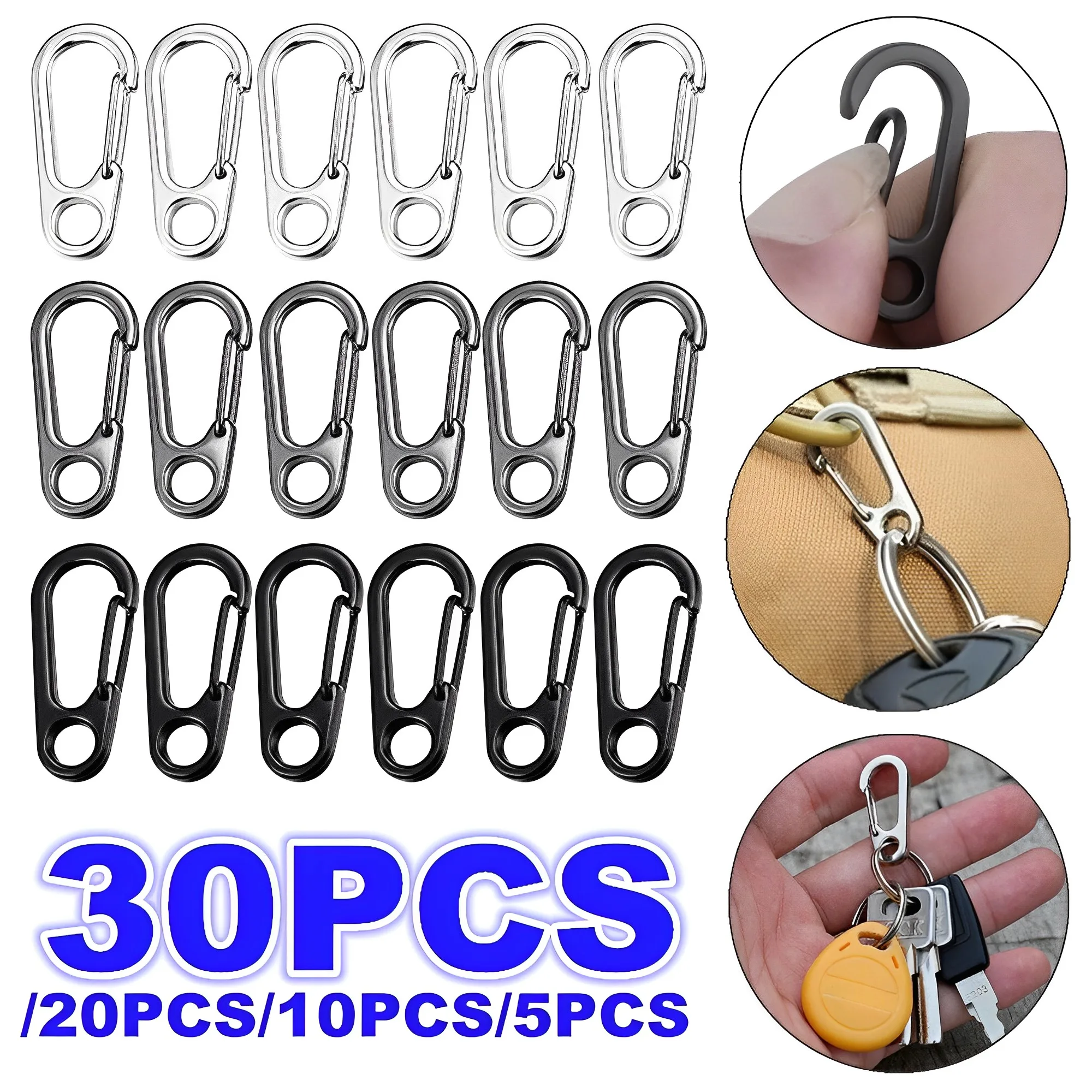 30PCS Lobster Clasp Buckle Keychian Carabiners EDC Equipment SF Mini Hook Outdoor Camping Hiking Buckles Alloy Spring Snap Hooks