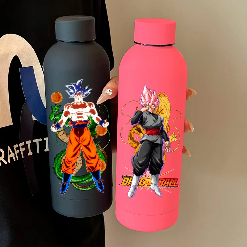 Taza Termo de acero inoxidable Dragon Ball de 500ML, 4 colores, doble capa, pintura de goma al vacío, deporte, boca pequeña, botella de agua helada, Goku