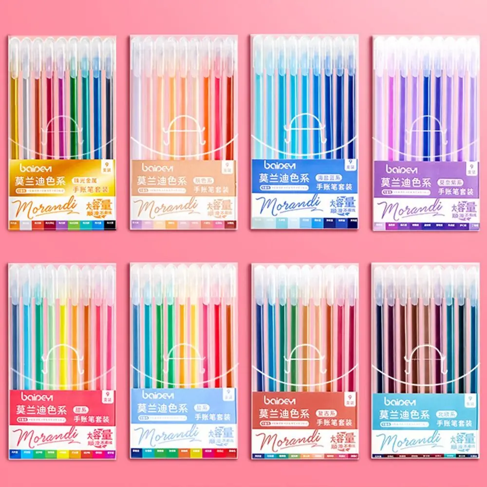 9Colors/Set Quick Drying Hand Accounting Pen Set 9 Colors Writing Tools Mark Pens Large-capacity Color Gel Pen School Office