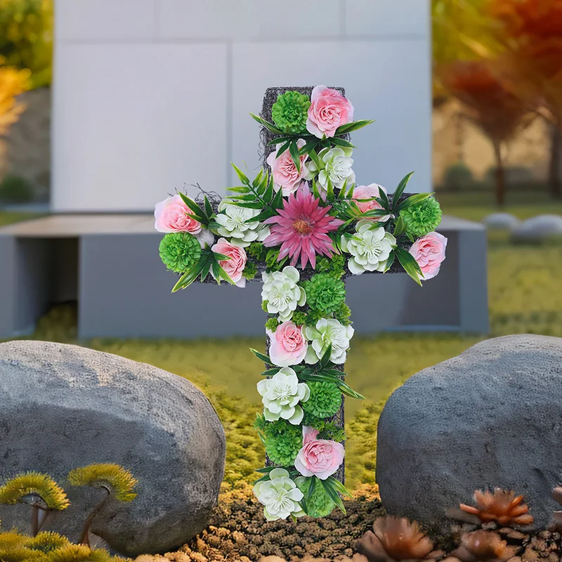 1pc künstliche Kreuz friedhof blume, künstliche Grab denkmal blume, dauerhafte UV-Schutz im Freien Friedhofs dekoration