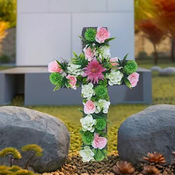 1pc Artificial Cross Cemetery Flower, Artificial Grave Memorial Flower, Durable UV Protection Outdoor Cemetery Decoration