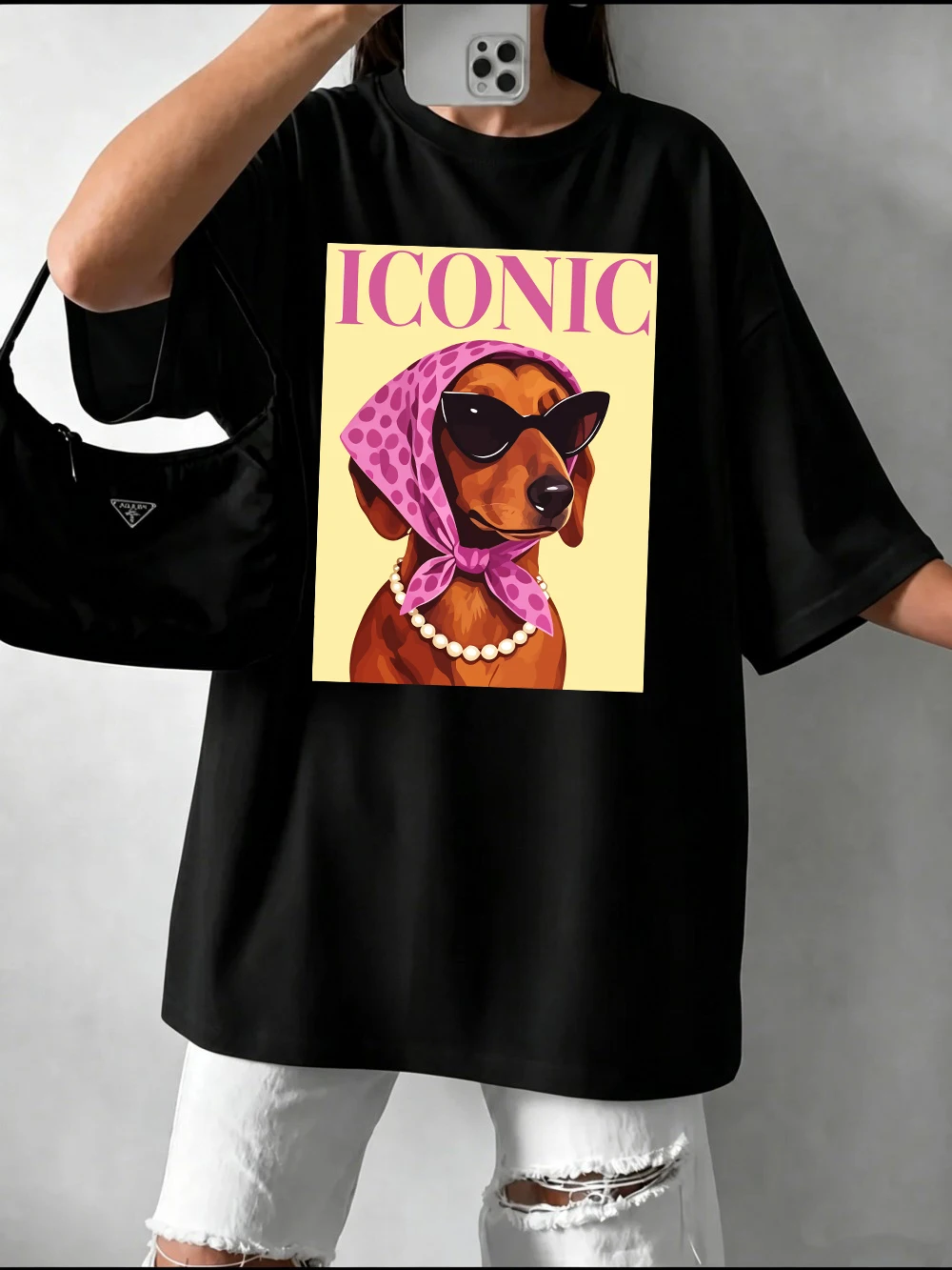 Ikonische Dackel-Prints, Baumwoll-T-Shirts für Damen, Sommer-Kurzarm-T-Shirts, O-Ausschnitt, weiche, übergroße Oberteile, einfache, bequeme Kleidung – Detail 32