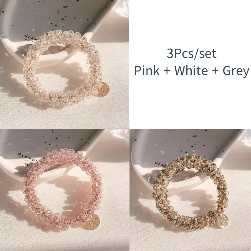 3pcs Full Beads Crystal Hair Tie Elastic Hair Scrunchies Faux Pearl Hair Ropes Ponytail Holders Hair Accessories Girls Headrope