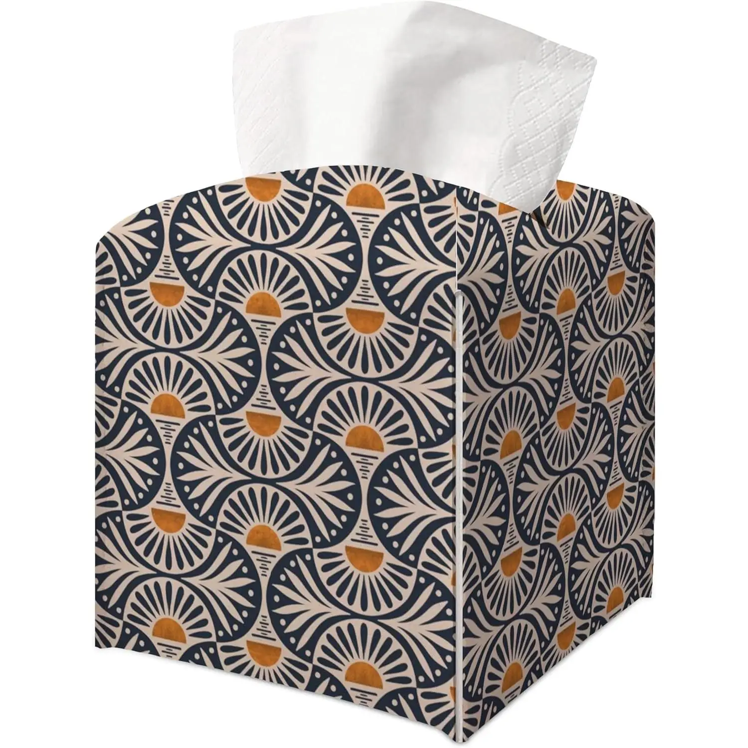 Boho Sun Tissue Box Cover Bohemian Boho Sunset Sunrise Sun Decorative Aesthetic Square Faux Leather Tissue Box Holder