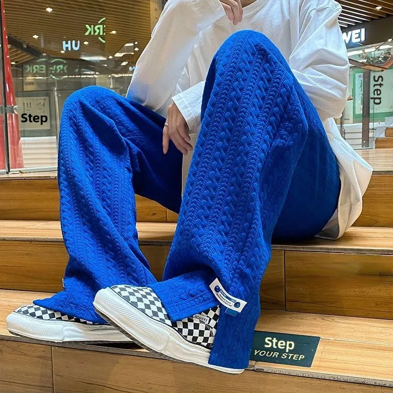 

Мужские спортивные брюки в стиле High Street, свободные, повседневные, с боковыми разрезами, прямые, без принта, из ПВХ, нейтральные, на осень-зиму