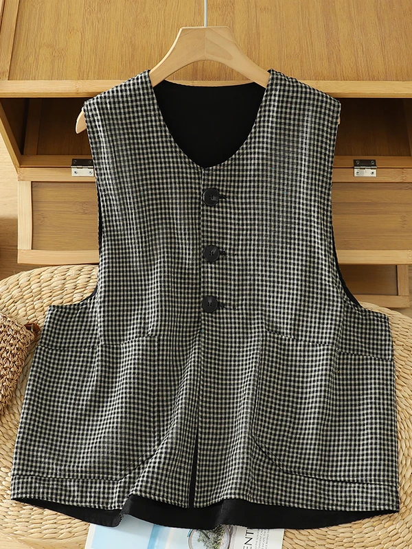 

Ретро-жилет в клетку, открытый кардиган, осенний дизайн, большой размер, многослойный женский топ, роскошная повседневная одежда для женщин 35-39 лет