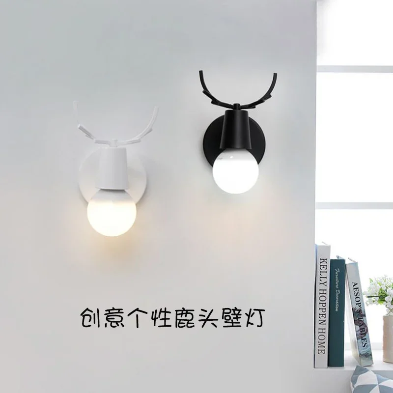 أوروبا أباجورة موجزة الأصالة القهوة بار التلفزيون حائط الخلفية الديكور شخصية Led الغزلان رئيس الجدار مصباح #3