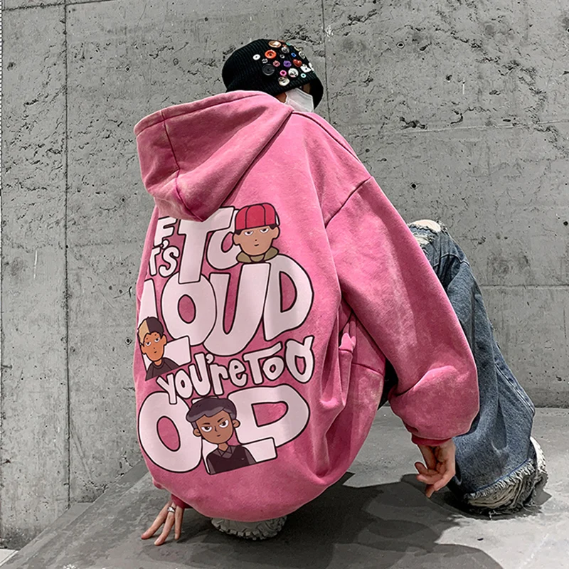 Y2k New Oversized Pink Letter Anime Hoodie Print Sweater High Street Grunge Sweatshirts Harajuku Goth Streetwear Women Clothing