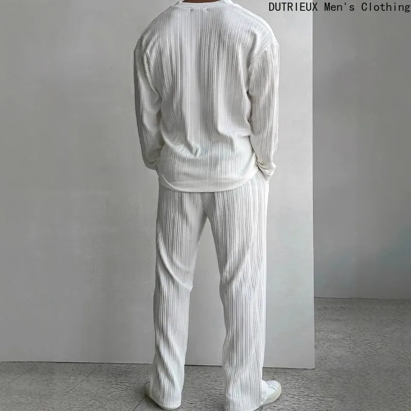 Business Casual Oversized Long-sleeved Shirt and Pants Suit, Autumn Loose-fit Men's Two-piece Set, Soft Comfortable Men's Outfit - Image 4
