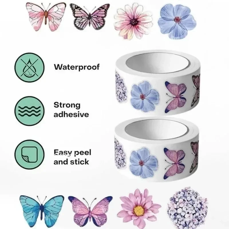500pcs Butterfly Flower Sticker 1 Inch 8 Design Colorful Butterfly Decals Decorative Flowers Cute Stickers Party Favor Decor