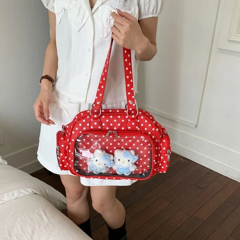 New Cute Polka Dot Ulzzang Ita Bag Fashion Sweet Boston Bag Y2K Shoulder Crossbody Dolls Bag  Clear Window Women Girl in Stock
